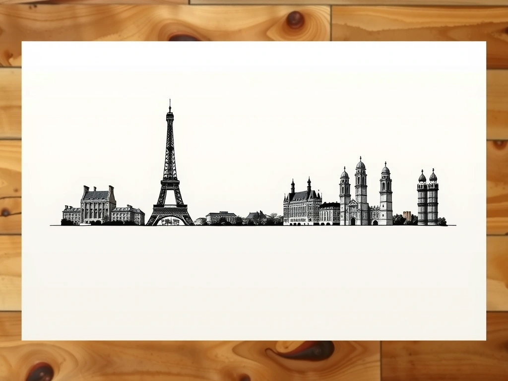 Parisian skyline line drawing